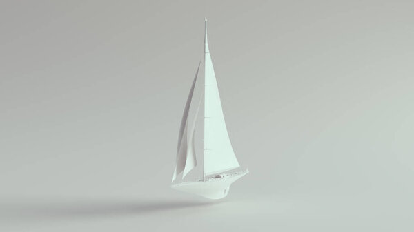 White Yacht Luxury Sailboat Medium Sized 3d illustration