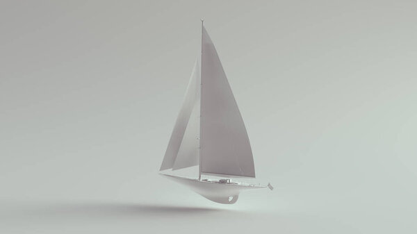 White Yacht Luxury Sailboat Medium Sized 3d illustration