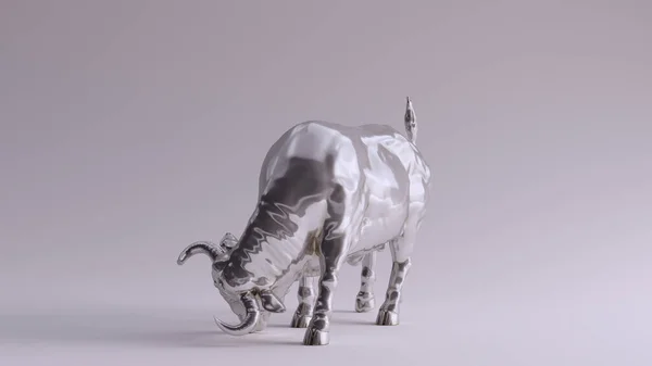 Silver Muscular Bull Ilustração Render — Fotografia de Stock