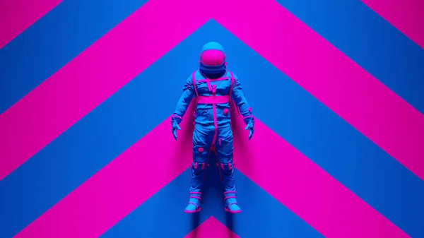 Blue Pink Spaceman Astronaut Cosmonaut Vintage Retro Suit Met Pink — Stockfoto