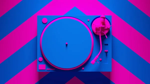 Blue Pink Turntable Post Punk Record Player Com Pink Fundo — Fotografia de Stock