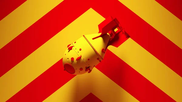 黄色の赤い大きな原子爆弾熱核兵器黄色の赤いシェブロンを持つポストパンク背景3Dイラストレンダリング — ストック写真