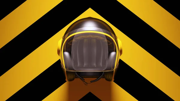 Geel Zwarte Motorhelm Met Helder Vizier Met Geel Zwarte Chevron — Stockfoto