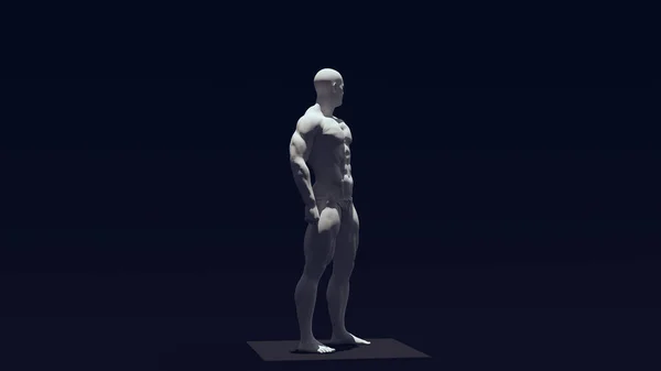 Estátua Homem Muscular Pedra Cinza Claro Branco Com Iluminação Superior — Fotografia de Stock