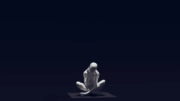 白光灰石肌肉发达的女神像盘腿坐着 头朝下照明3D插图渲染 — 图库照片
