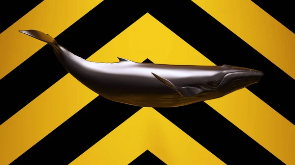 黄色座头鲸的黑色雪佛龙图案背景3D插图渲染 — 图库照片