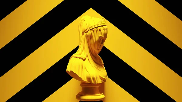 Yellow Woman Drapery Bust Sculpture Yellow Black Chevron Background Illustration — Stock Photo, Image