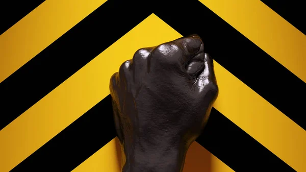 Black Raised Clenched Fist Fascist Yellow Black Chevron Background Illurender — стокове фото