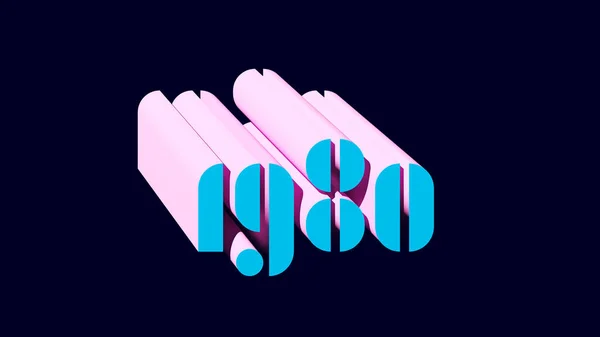 1980 Vintage Retro Isometric Typeface Rose Bleu Typographie Illustration Render — Photo