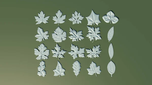 浅蓝色装饰叶片造型堆芯与橄榄绿背景3D插图渲染 — 图库照片