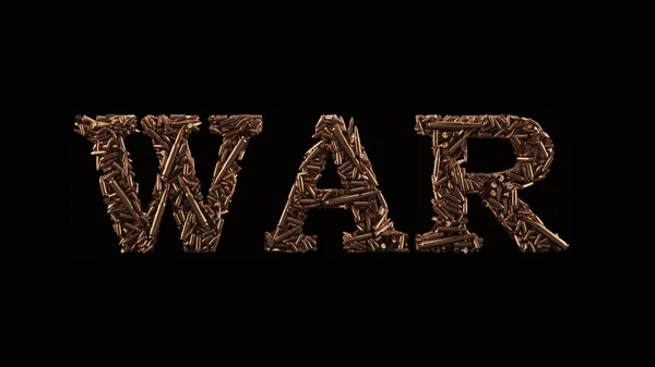 Brass Copper Bullet War Typeface Military Concept Text Illustration Render — Stock Photo, Image