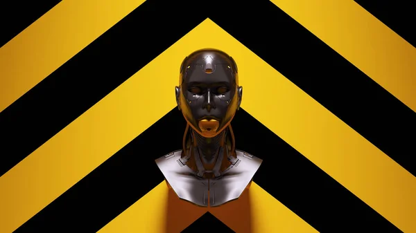 Black Yellow Cyborg Futuristic Artificial Intelligence Sci Robot Head Illustration — Stock fotografie