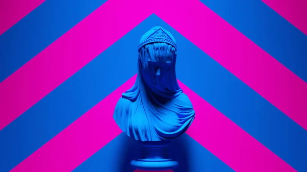 Blue Pink Female Classical Drapery Portrait Sculpture Blue Pink Chevron — Fotografia de Stock