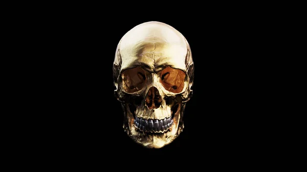Gold Human Female Skull Dengan Silver Teeth Dan Black Background — Stok Foto