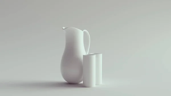 Vit Kanna Mjölk Keramik Pitcher Med Två Glas Illustration Render — Stockfoto