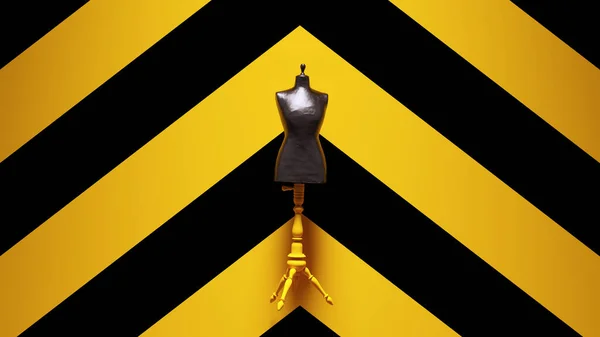 Black Judy Dressmakers Dress Form Mannequin Yellow Black Chevron Pattern — стокове фото