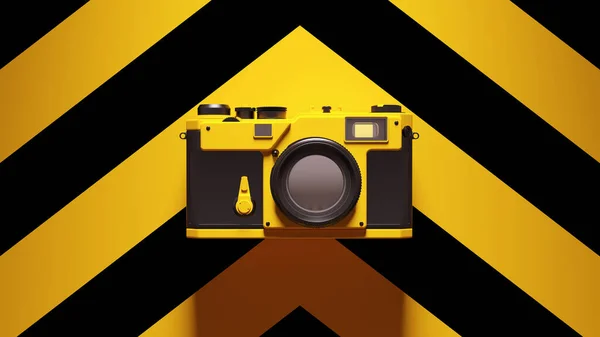 Black Yellow Traditional Classic Retro Camera Black Yellow Chevron Pattern — стокове фото