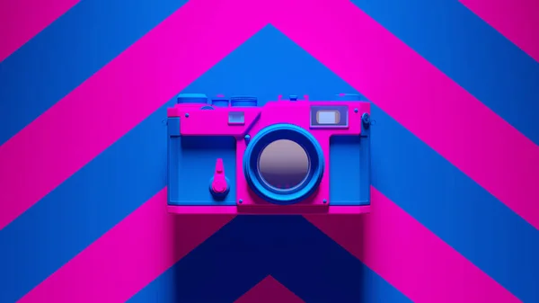 Blue Pink Traditional Classic Retro Camera Blue Pink Chevron Pattern — стокове фото