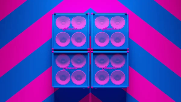 콘서트 연설자 빈티지 오디오 포스트 스테레오와 핑크푸른 Chevron Background 렌더링 — 스톡 사진