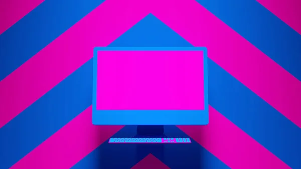 Blue Pink Desktop Computer Post Punk Com Amarelo Fundo Preto — Fotografia de Stock