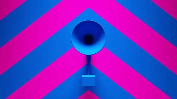 蓝色粉红数码留声机音乐音响设备后朋克立体声粉红蓝色雪佛龙背景图3D渲染 — 图库照片