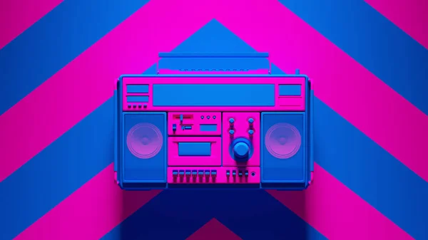 Blue Pink Boombox Post Punk Stereo Pink Blueシボレー背景3Dイラストレンダリング — ストック写真