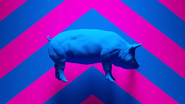 Blue Pig Blue Pink Chevron Hazard Pattern Background Illustration Render — ストック写真