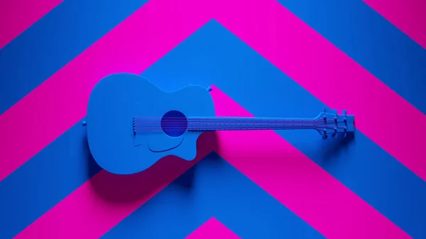 蓝色电声吉他弦乐复古声乐配粉蓝色雪佛龙背景图3D渲染 — 图库照片