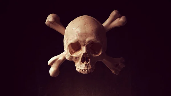 Human Female Skull Crossbones Pirate Jed Horor Symbol Halloween Woman — Stock fotografie