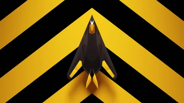 Black Yellow Supersonic Tactical Jet Aircraft Stealth Super Power Post — Stock Photo, Image