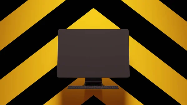 Sarı Siyah Masaüstü Bilgisayarı Sarı Sembol Arkaplan Resim Çizimi — Stok fotoğraf