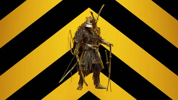 Black Yellow Samurai Post Punk Warrior Black Yellow Chevron Background — Stock Photo, Image