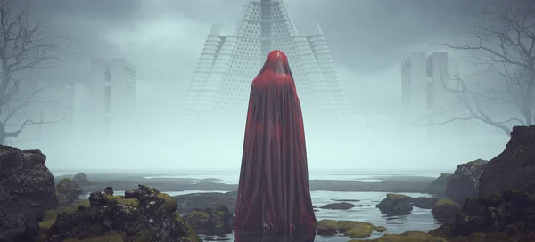 Futuristic Sci Evil Red Spirit Ghost Woman Figure Looking Its — ストック写真