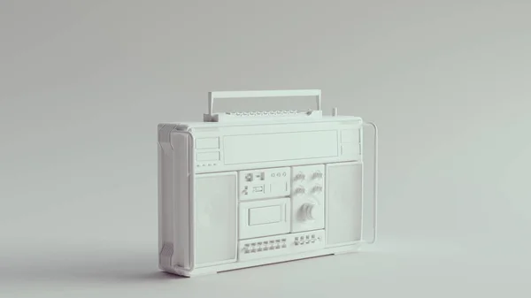ホワイトBoombox音楽ステレオスピーカーヴィンテージヒップホップゲットーブラスターHi Fiシステム3Dイラストレンダリング — ストック写真