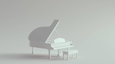 Beyaz Grand Piyano Klasik Müzik Geleneksel Müzikal Enstrüman Klavye 3D çizim