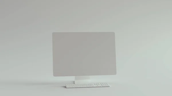 ホワイトモダンPcデスクトップコンピュータハードウェアキーボードモニター3Dイラストレンダリング — ストック写真