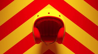 Yellow Red Motorcycle Helmet with Yellow an Red Chevron Background Front View 3d illustration render