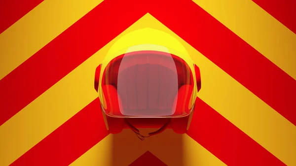 Gelber Roter Motorradhelm Mit Gelbem Und Rotem Chevron Hintergrund Frontansicht — Stockfoto