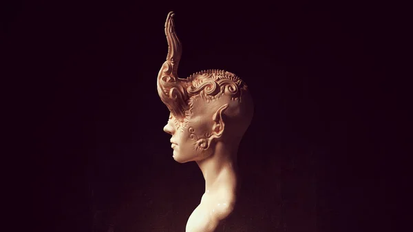 Estatua Reina Del Demonio Cabeza Alienígena Escultura Arte Cara Antigua — Foto de Stock