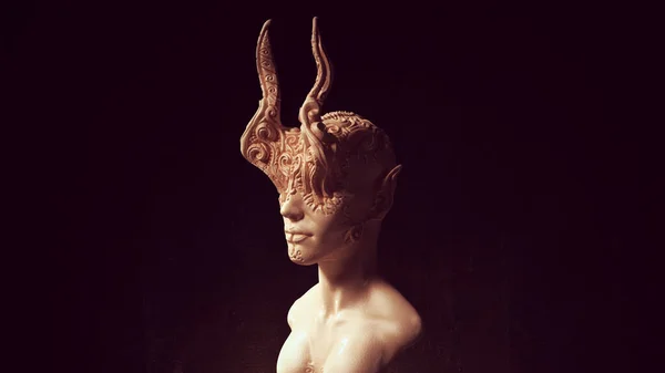 Estatua Reina Del Demonio Cabeza Alienígena Escultura Arte Cara Antigua — Foto de Stock