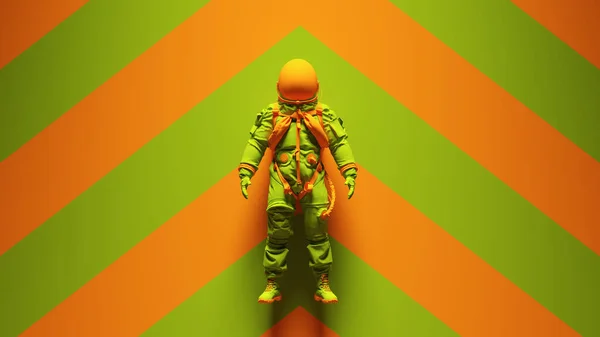 Green Orange Spaceman Astronaut Cosmonaut Met Groen Oranje Chevron Achtergrond — Stockfoto
