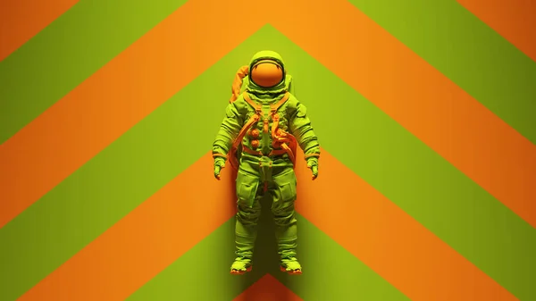 Green Orange Spaceman Astronaut Cosmonaut Met Groen Oranje Chevron Achtergrond — Stockfoto
