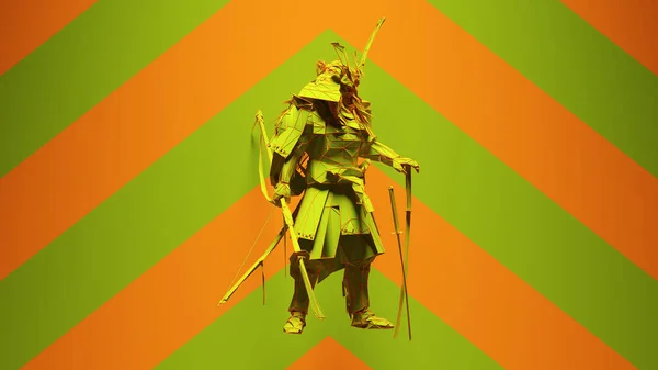 Green Orange Samurai Post Punk Warrior Green Orange Chevron Background — Fotografie, imagine de stoc