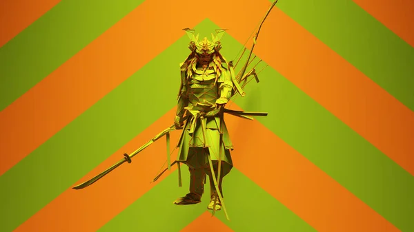 Green Orange Samurai Post Punk Warrior Green Orange Chevron Background — Stock Photo, Image