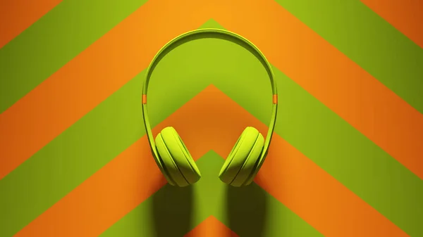 Green Orange Cuffie Post Punk Con Verde Arancione Chevron Sfondo — Foto Stock