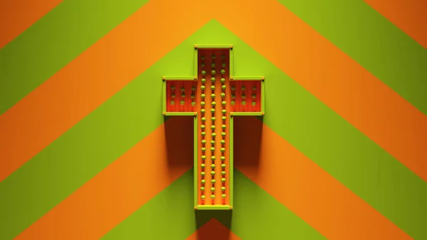 Green Orange Modern Christian Cross Green Orange Chevron Vzor Pozadí — Stock fotografie