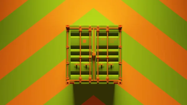 Green Orange Intermodal Cargo Container Green Orange Chevron Pattern Background — 스톡 사진