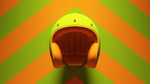 Verde Naranja Moto Retro Casco Abierto Frente Protección Seguridad Con — Foto de Stock