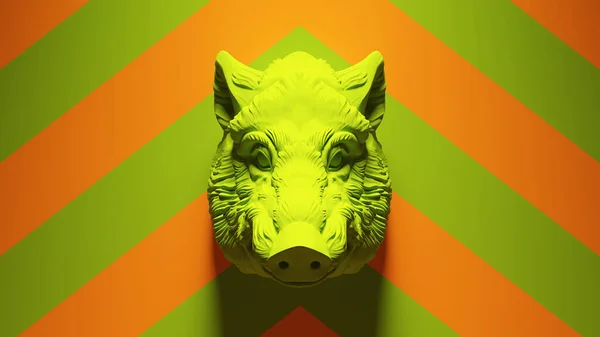 Grüne Warzenschwein Büste Mit Grünem Und Orangefarbenem Chevron Hintergrund Illustration — Stockfoto