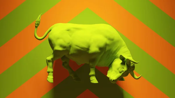 Green Bull Muscular Fuerte Con Verde Naranja Chevron Fondo Ilustración — Foto de Stock